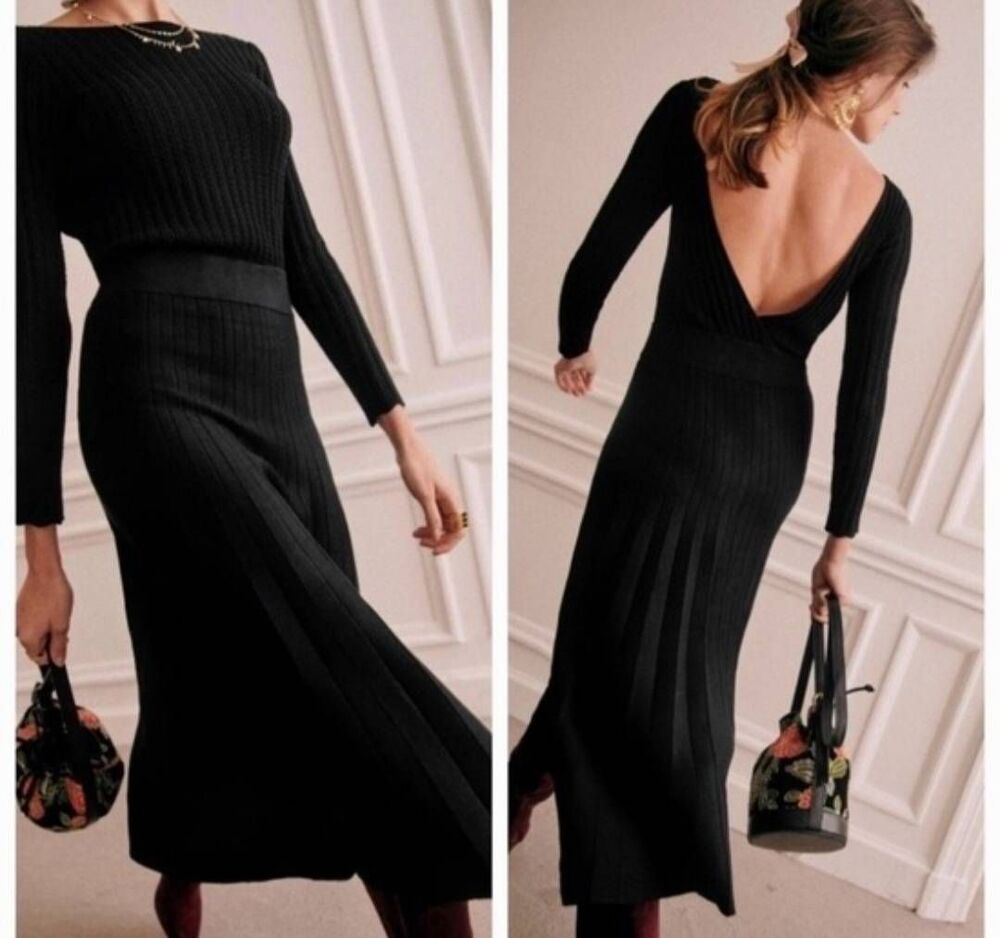 NWT Sezane Flavie Black Dress Size Large
